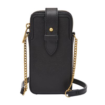 Leather black crossbody purse bag 5 zippered pockets, fully adjustable strap