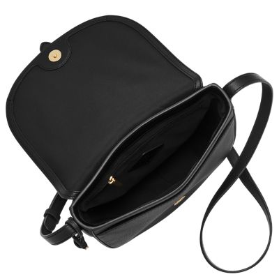 M Large Leather Crossbody Bag Black Raw Leather