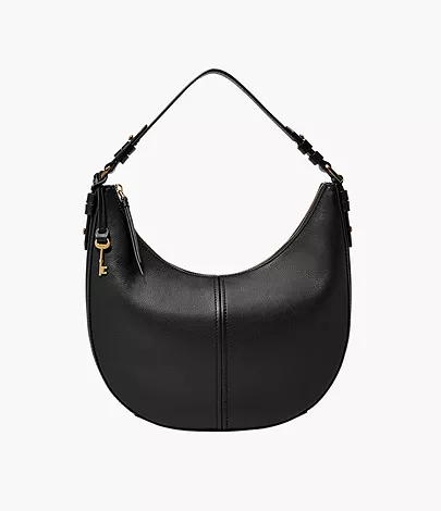 Small Hobo Bag Solid Black With Zipper Minimalist
