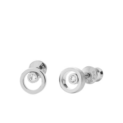 Photos - Earrings Skagen Women's Linje Modern Silver-Tone Circle Stud  SKJ0836040 