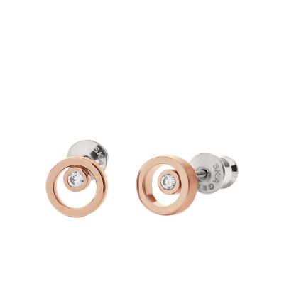 Photos - Earrings Skagen Women's Linje Modern Rose Gold-Tone Circle Stud  SKJ0853791 