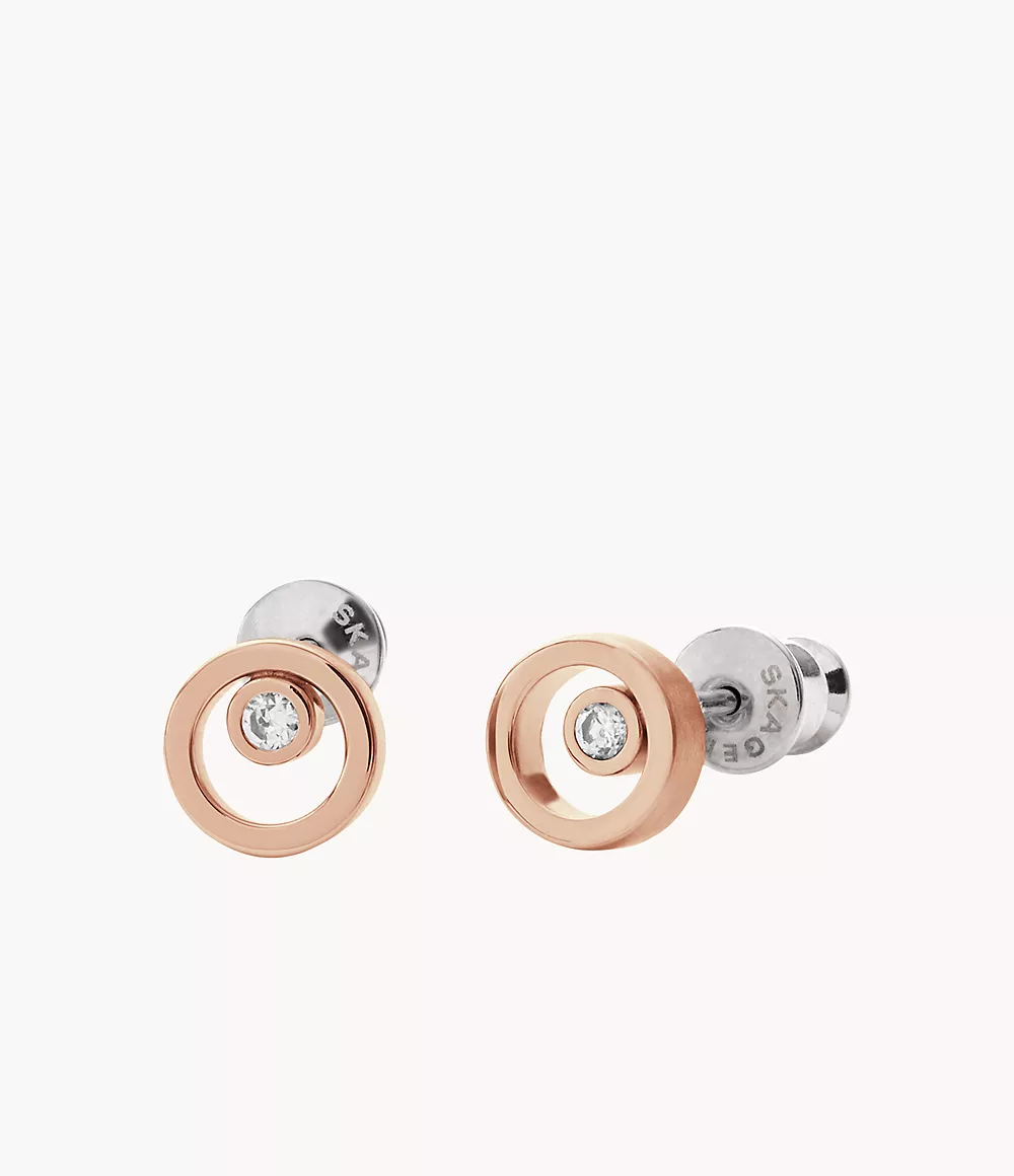 Skagen Women’s Linje Modern Rose Gold-Tone Circle Stud Earrings