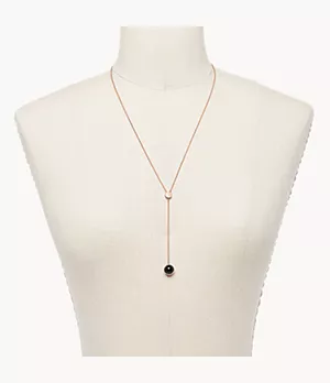Rose Gold-Tone and Onyx Lariat Necklace