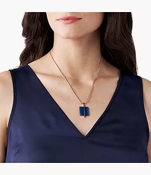 Blue Sea Glass Rose-Tone Necklace