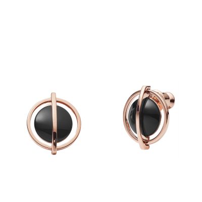 Stud 18k real rose gold with onyx, Women's Fashion, Jewelry
