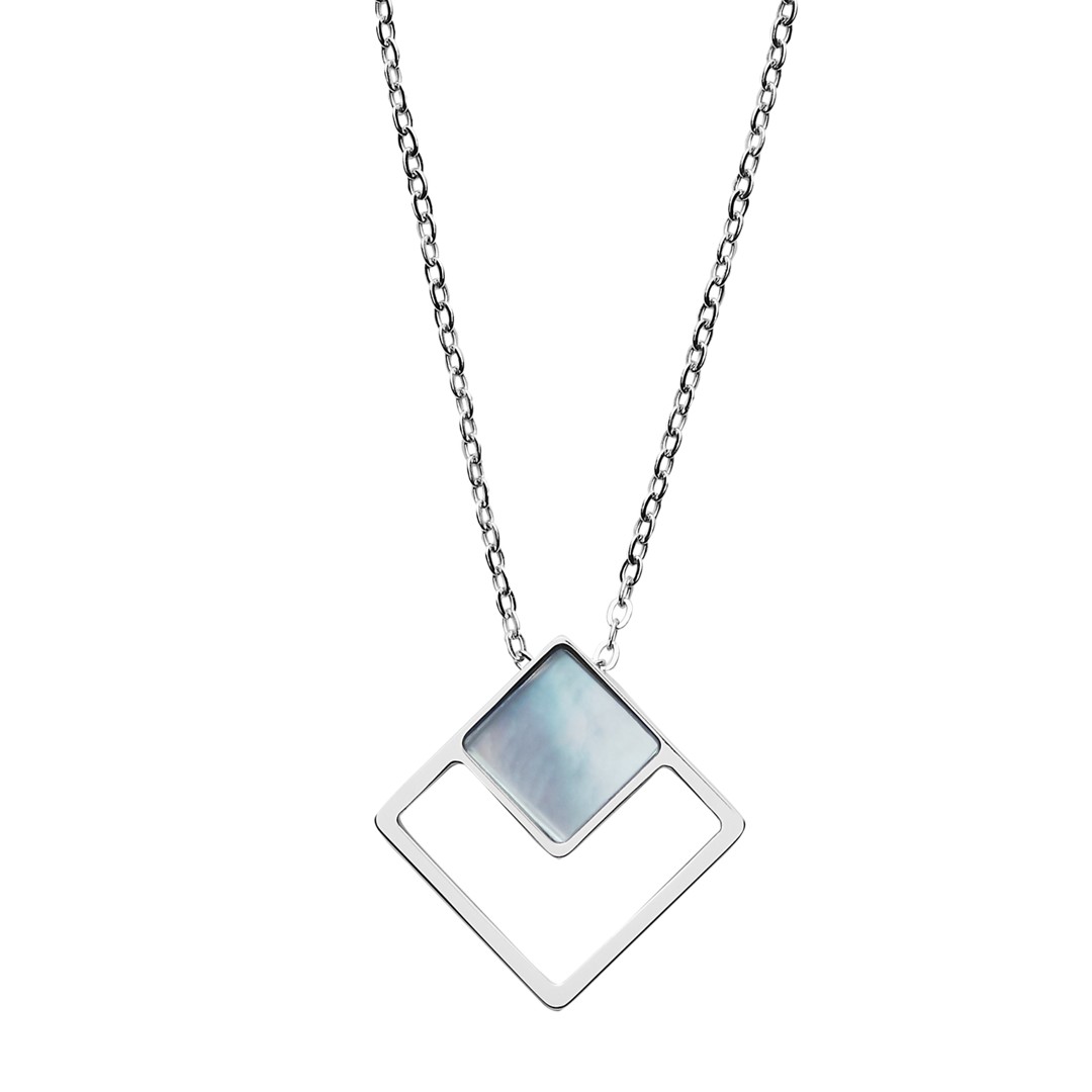 Agnethe Silver-Tone Mother-Of-Pearl Square Pendant Necklace - SKJ1180040 Agnethe Silver-Tone Mother-Of-Pearl Square Pendant Necklace - SKJ1180040