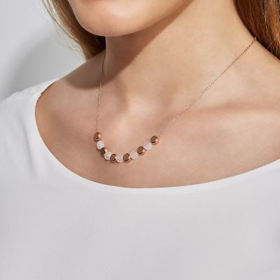 Ellen ローズトーン ステンレススチール ローズクォーツネックレス Skj Skagen