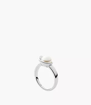 Agnethe Silver-Tone Stainless Steel and Faux Pearl Ring