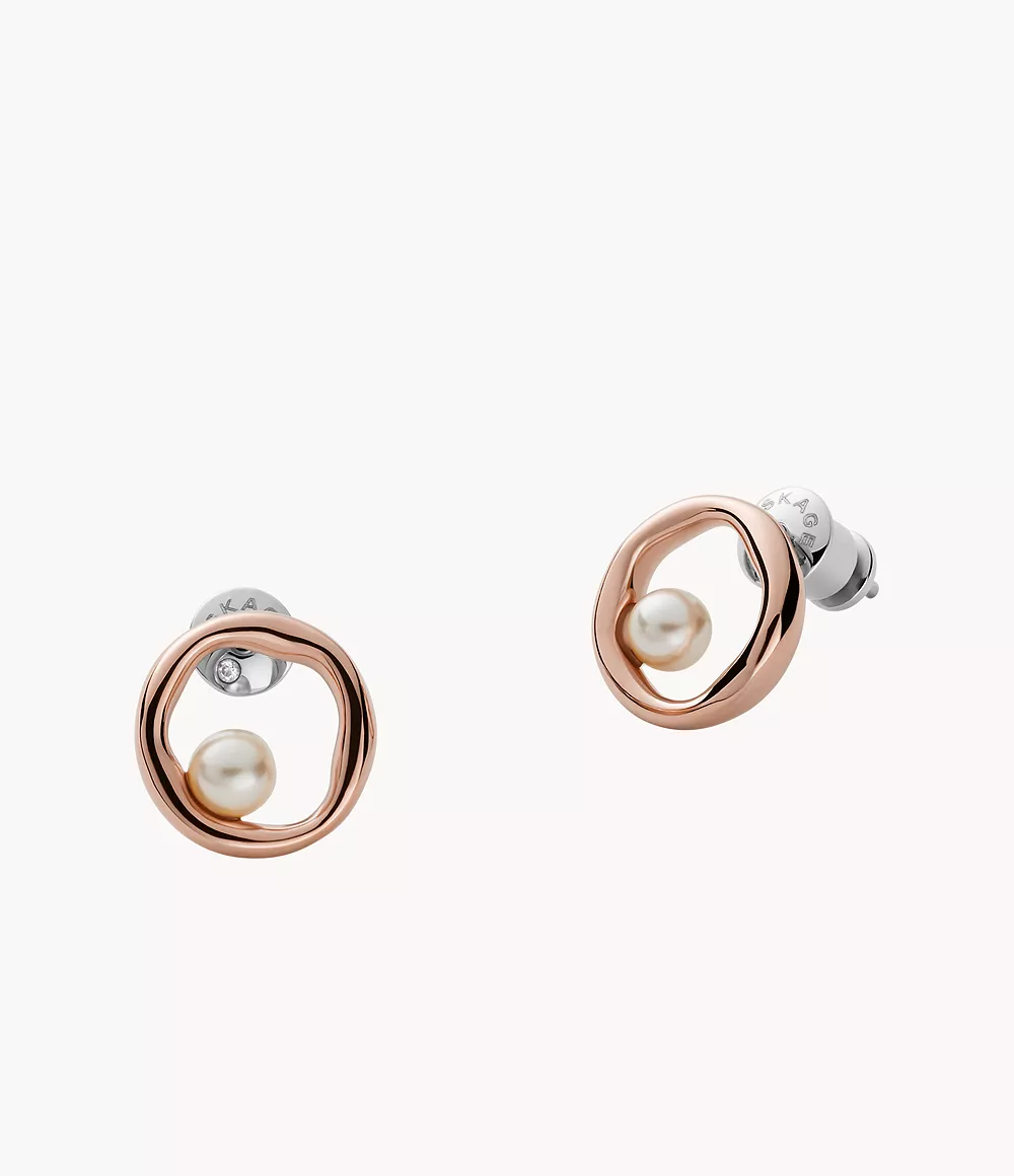 Skagen Women’s Agnethe Pearl Rose Gold-Tone Stainless Steel Stud Earrings
