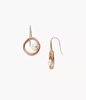 Agnethe Rose-Tone Stainless Steel Pearl Drop Earrings