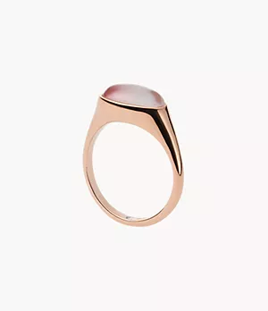 Agnethe Rose-Tone Stainless Steel Mother of Pearl Signet Ring