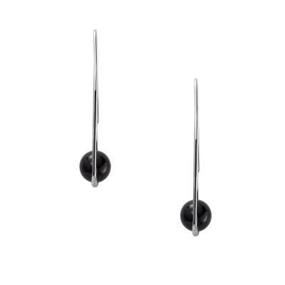 Ellen Silver-Tone Stainless Steel Onyx Drop Earrings SKJ1495040