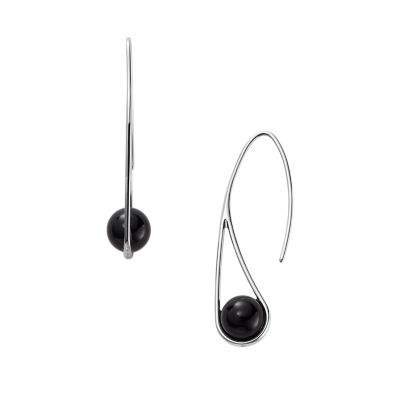 Ellen Silver Tone Stainless Steel Onyx Drop Earrings