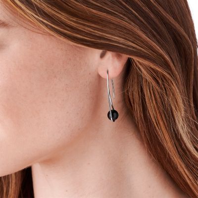 Ellen Silver Tone Stainless Steel Onyx Drop Earrings SKJ1495040