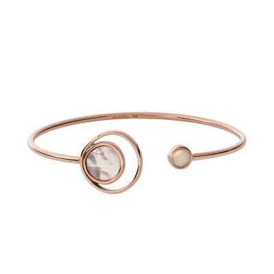 Agnethe Mother of Pearl Rose Tone Stainless Steel Bangle Bracelet