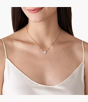 Agnethe Rose-Tone Stainless Steel Mother of Pearl Station Necklace