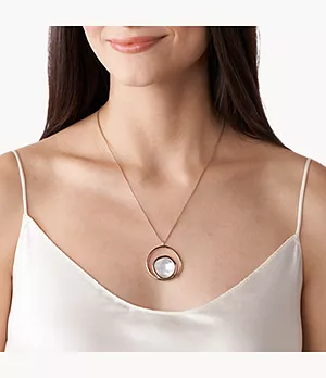 Agnethe Rose-Tone Stainless Steel Mother of Pearl Pendant Necklace