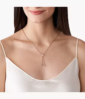 Elin Rose-Tone Stainless Steel Lariat Necklace