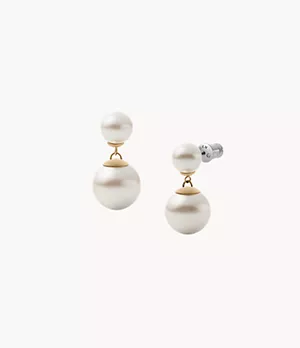 Boucles d’oreilles pendantes Agnethe avec perles de cristal, blanches