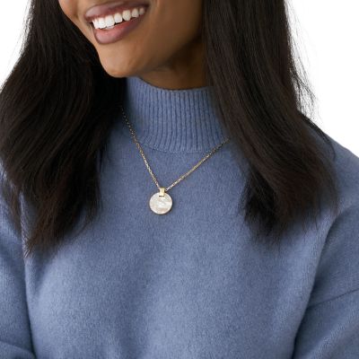 Kette Agnethe Anhänger Perlmutt Edelstahl goldfarben