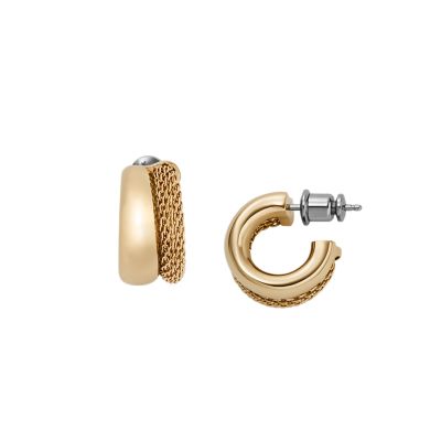 Photos - Earrings Skagen Women's Merete Gold-Tone Stainless Steel Huggie Hoop  SKJ15 