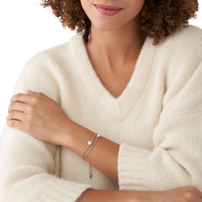 Agnethe White Glass Pearl Chain Bracelet