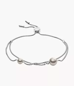 Agnethe White Glass Pearl Chain Bracelet