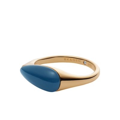 Sea Glass Gold Tone Stainless Steel Signet Ring