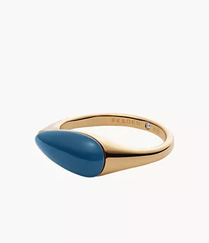 Sea Glass Gold-Tone Stainless Steel Signet Ring