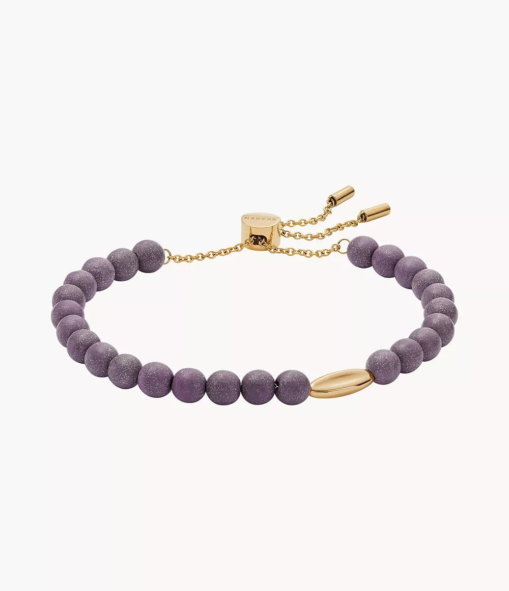 Skagen Women’s Gold and Purple Recycled Plastic Beaded Bracelet