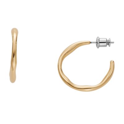 Photos - Earrings Skagen Women's Kariana Gold-Tone Stainless Steel Hoop  SKJ1722710 