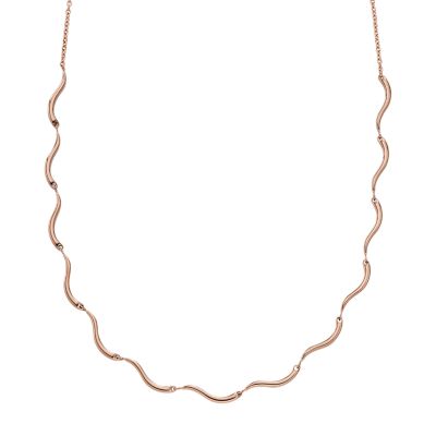 Photos - Pendant / Choker Necklace Skagen Women's Wave Rose-Tone Stainless Steel Chain Necklace - Rose Gold-T 
