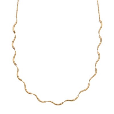 Wave Gold-Tone Stainless Steel Chain Necklace