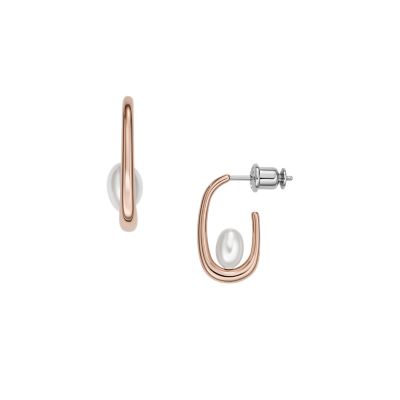 Photos - Earrings Skagen Women's Agnethe Pearl Shell Hoop  - Rose Gold-Tone SKJ17477 