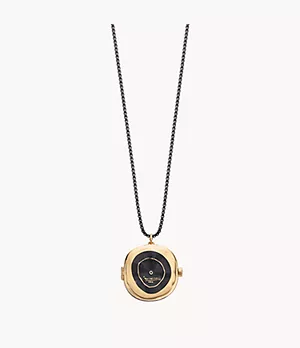 Skagen x Basquiat Black Stainless Steel Chain Gold-Tone Locket Necklace