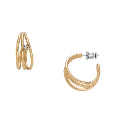 Photos - Earrings Skagen Women's Kariana Waves Gold-Tone Stainless Steel Hoop  - Gol 