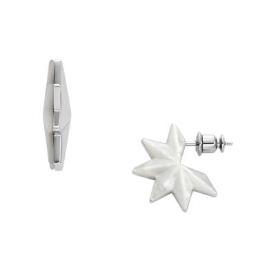 Stainless Steel and Agnethe Mother of Pearl Danish Star Hoop Earrings