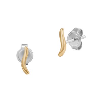 Photos - Earrings Skagen Women's Kariana Waves Gold-Tone Stainless Steel Stud  - Gol 