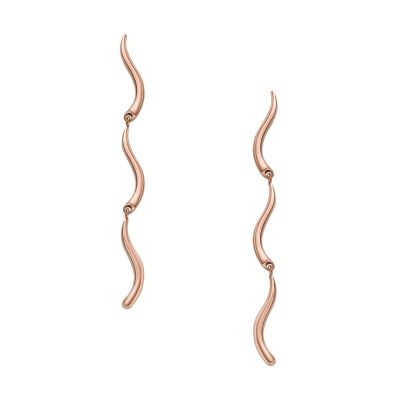 Essential Waves Rose Gold-Tone Stainless Steel Long Drop Earrings