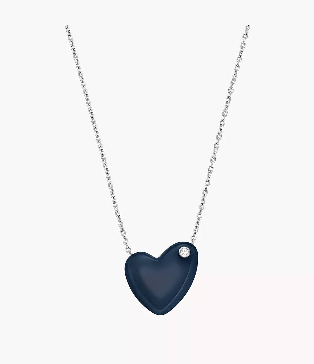 Skagen Women’s Sofie Sea Glass Blue Heart-Shaped Pendant Necklace - Silver-Tone