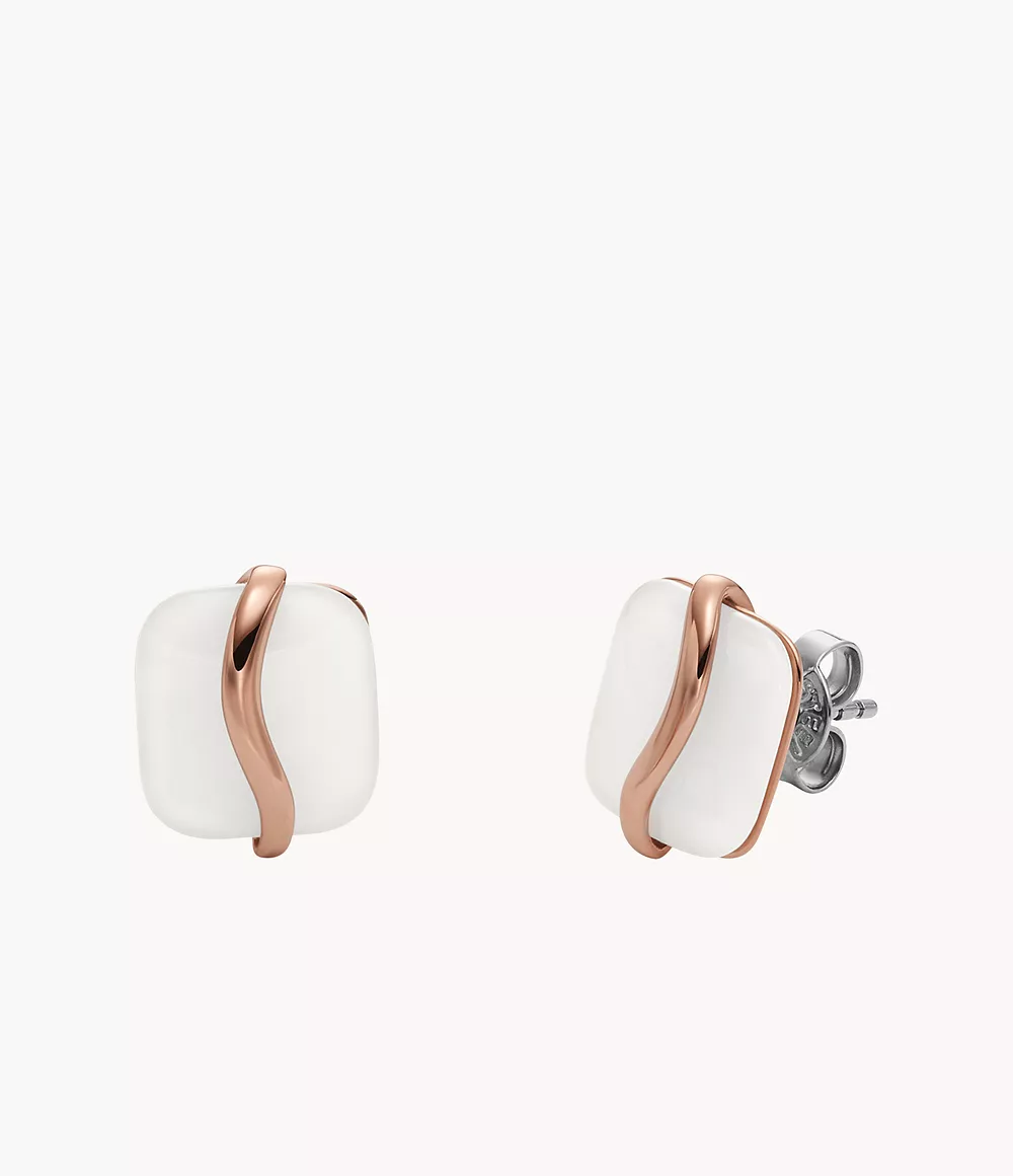 Skagen Women’s Sofie Sea Glass White Organic-Shaped Stud Earrings - Rose Gold-Tone