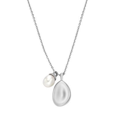 Agnethe Pearl White Freshwater Pearl and Pebble Pendant Necklace