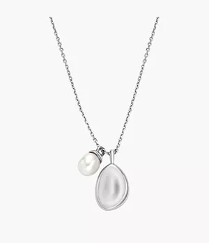 Collier pendentif Agnethe en forme de galet avec perle d’eau douce, blanc perle