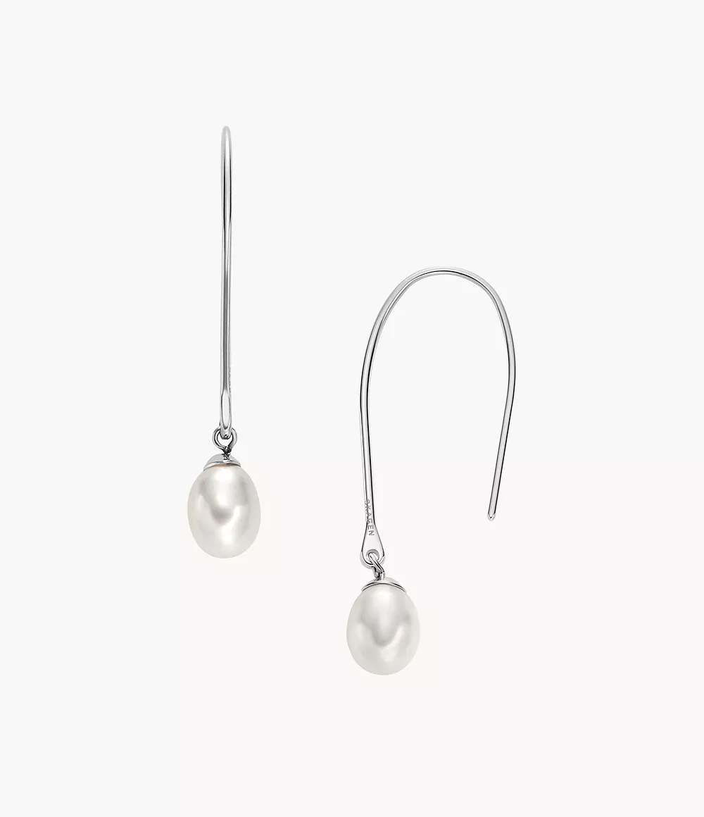 Skagen Unisex Agnethe Pearl White Freshwater Pear Pull-Through Earrings
