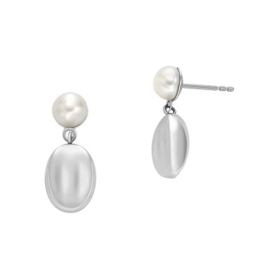 Agnethe Pearl White Freshwater Pearl and Pebble Drop Earrings