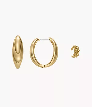 Baum Und Pferdgarten X Skagen Gold-Tone Brass Hoop Earrings and Floral Ear Cuff Combo