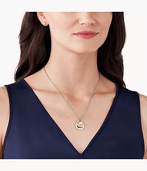 Agnethe Two-Tone Stainless Steel Pendant Necklace and Stud Earring Set