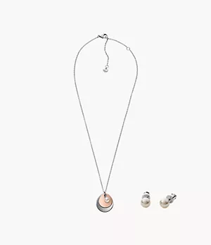Agnethe Two-Tone Stainless Steel Pendant Necklace and Stud Earring Set