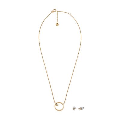 Skagen Women’s Gold-Tone Stainless Steel Necklace and Kariana Earrings Gift Set - Gold-Tone