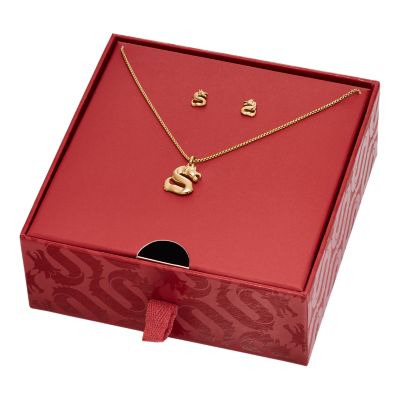 Skagen LNY Gift Set Gold-Tone Stainless Steel Earrings and Necklace  SKJB1017SET - Skagen